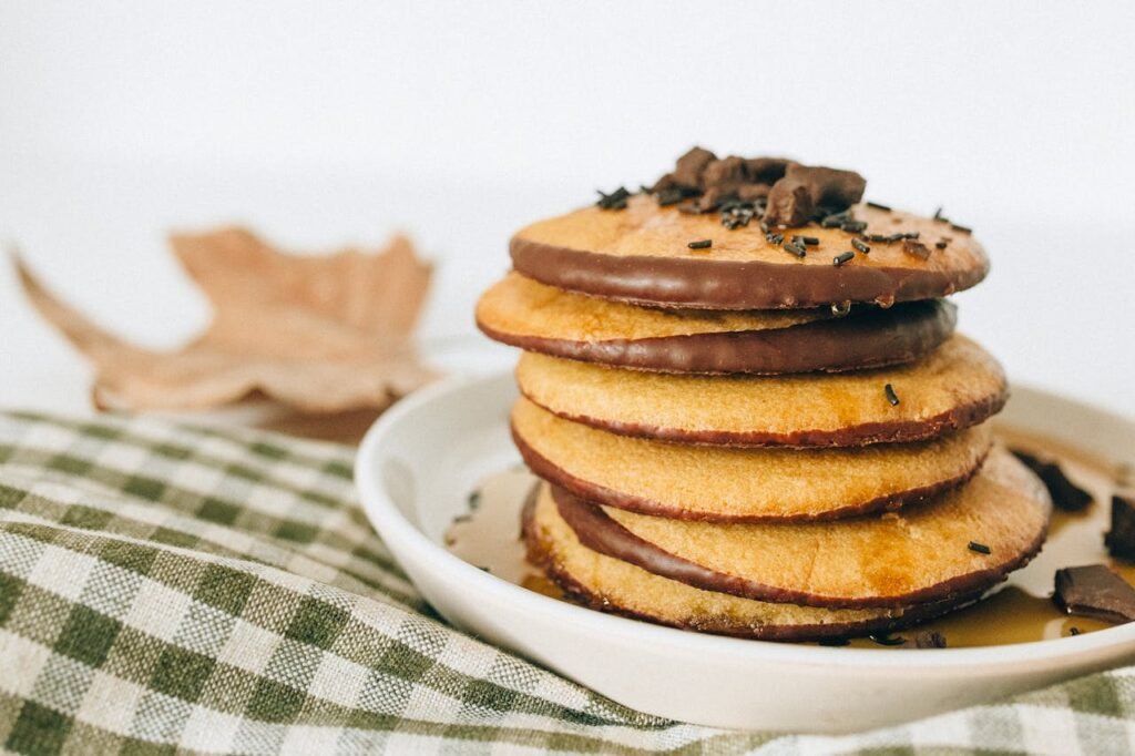 Pancakes on White Ceramic Plate